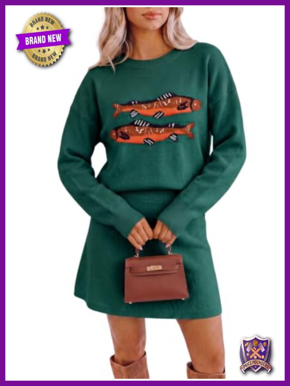 Wenrine Women's Fish Graphic Sweater Skirt Set Lightweight 2 Piece Outfit
